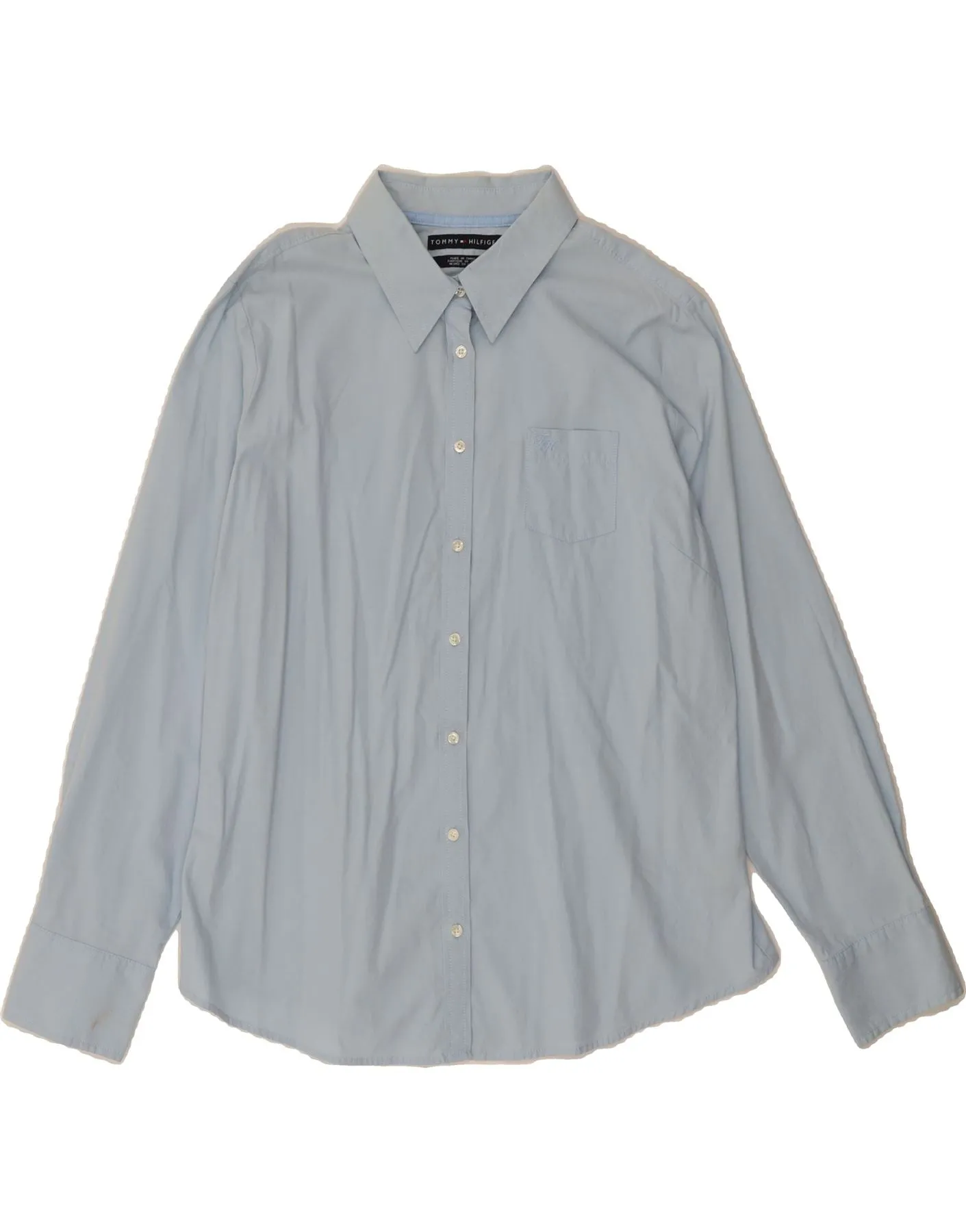 TOMMY HILFIGER Womens Shirt UK 18 XL Blue Cotton Ruffle Edge