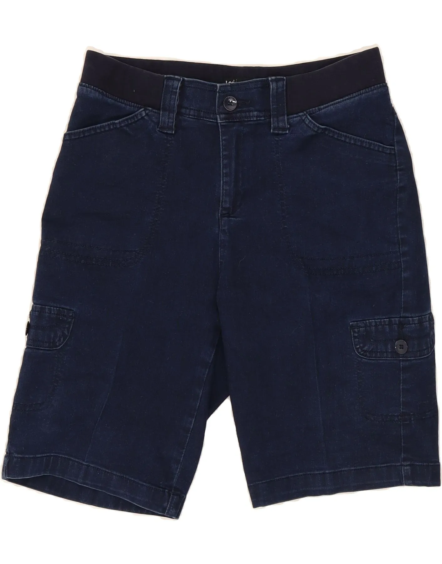 LEE Womens Relaxed Fit Cargo Denim Shorts US 6 Medium W28  Navy Blue Checkered Look Timeless Classic