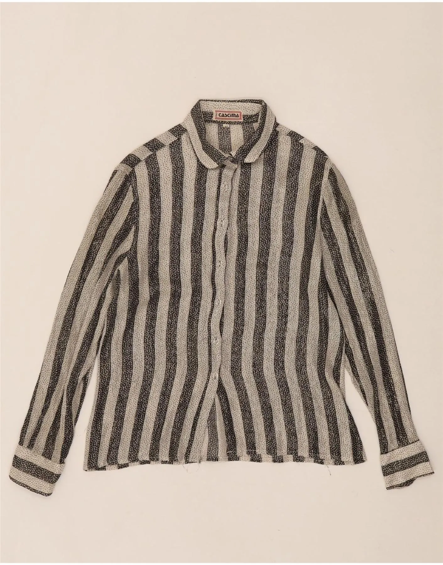 Unisex Option VINTAGE Womens Shirt Blouse UK 10 Small Black Striped