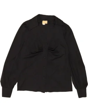 VINTAGE Womens Shirt Blouse UK 16 Large Black Polyester Workwear Style Fast Drying