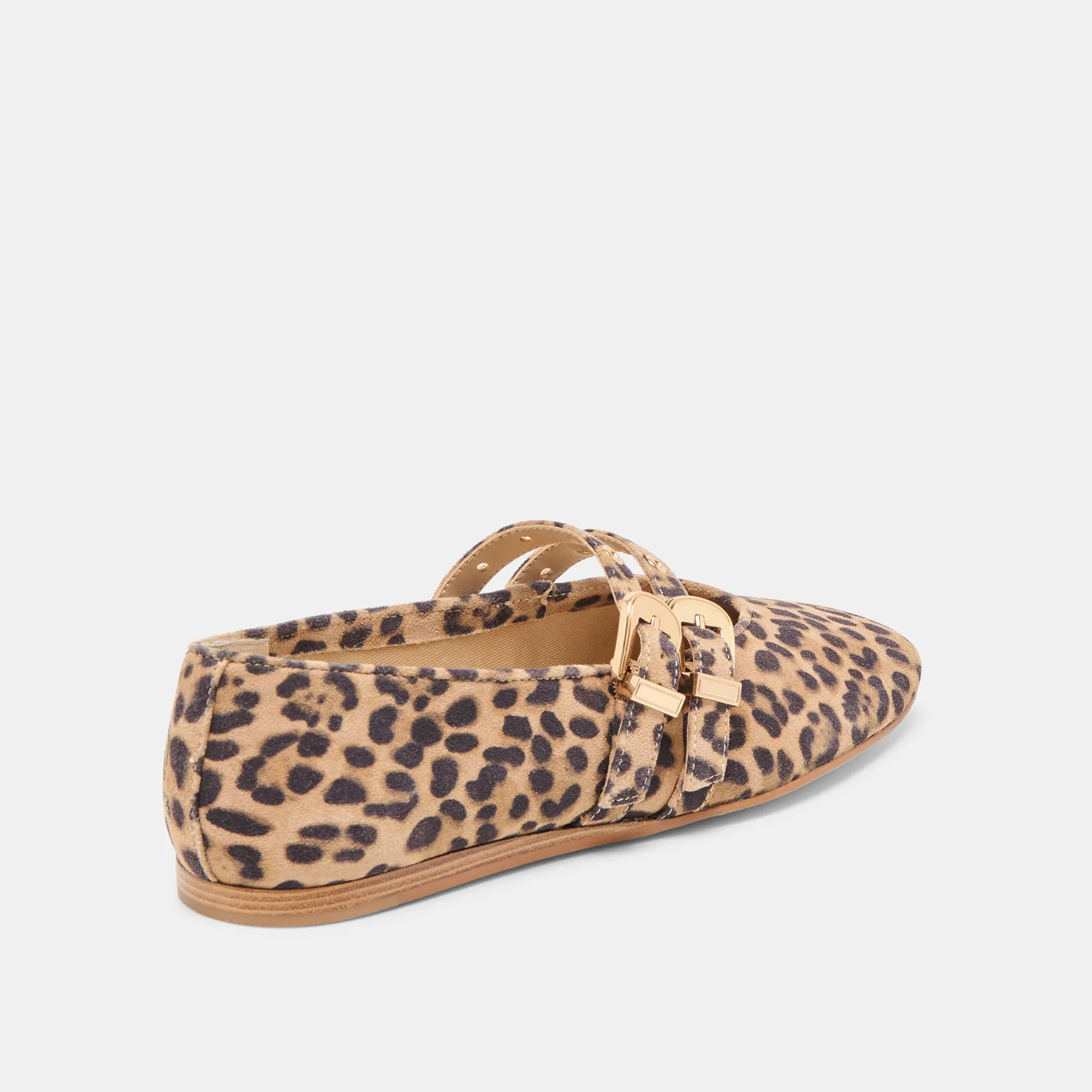 Light Sole Anti Slip BAYLEE GROMMET BALLET FLATS DK LEOPARD PRINTED SUEDE