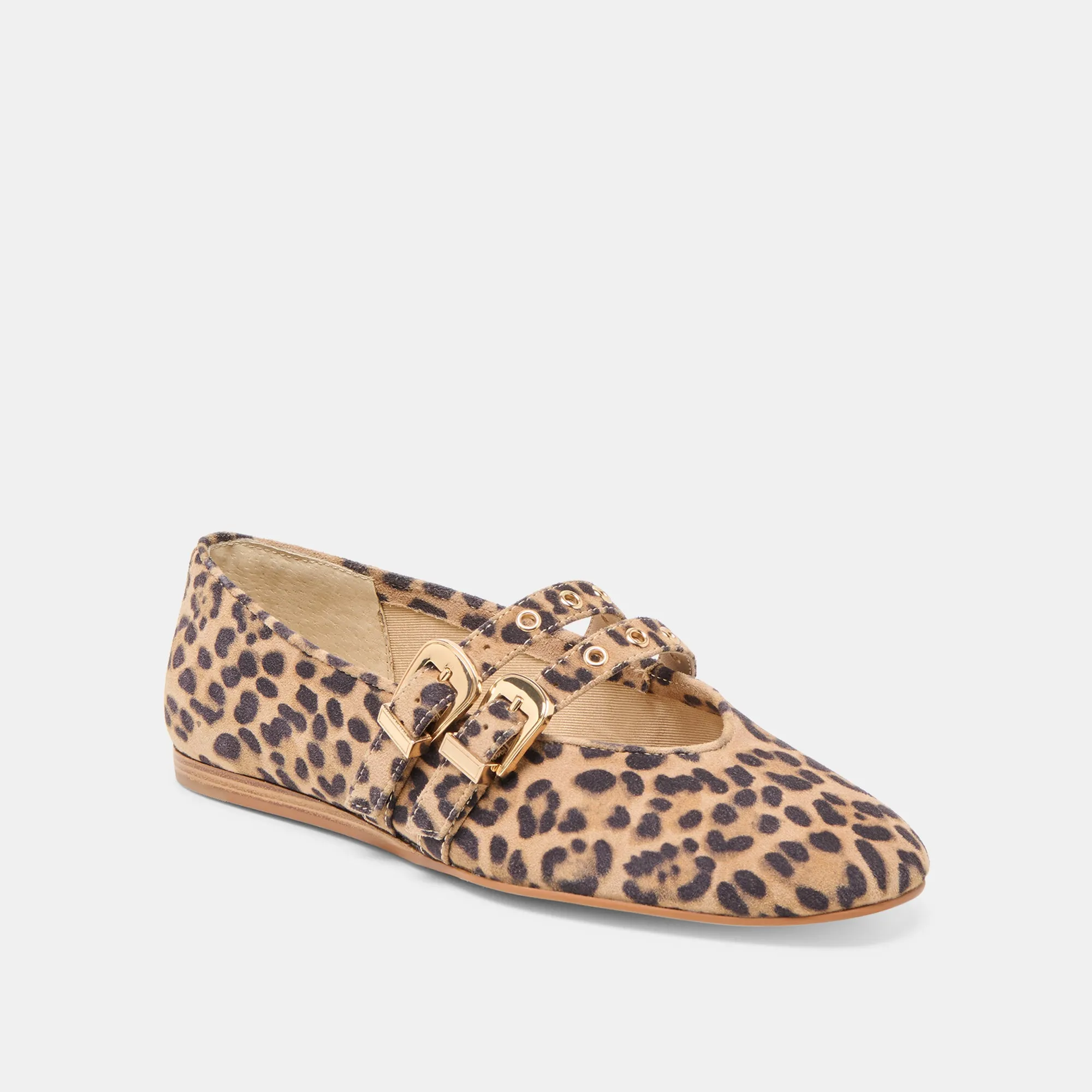 Light Show BAYLEE GROMMET BALLET FLATS DK LEOPARD PRINTED SUEDE