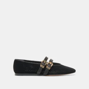 BAYLEE WIDE BALLET FLATS ONYX PERFORATED SUEDE Patio Glow