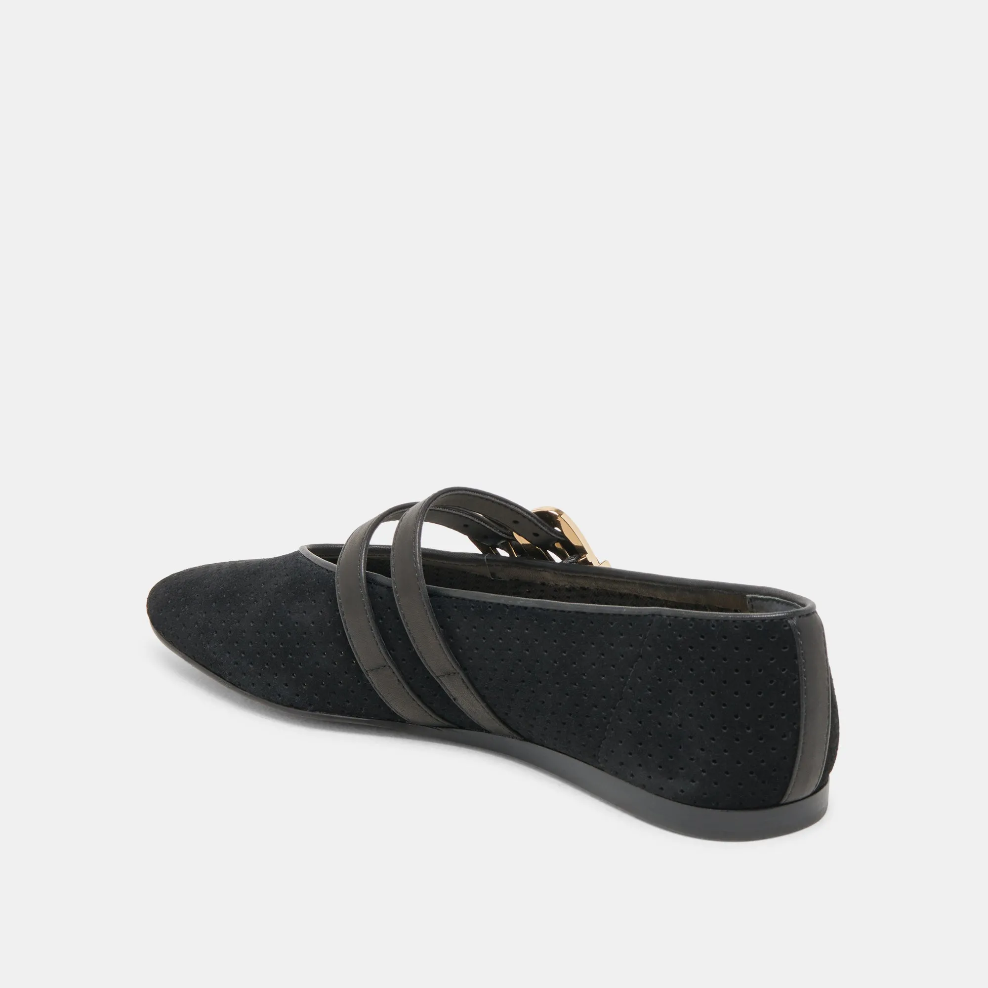BAYLEE WIDE BALLET FLATS ONYX PERFORATED SUEDE Comfort sole Field Step