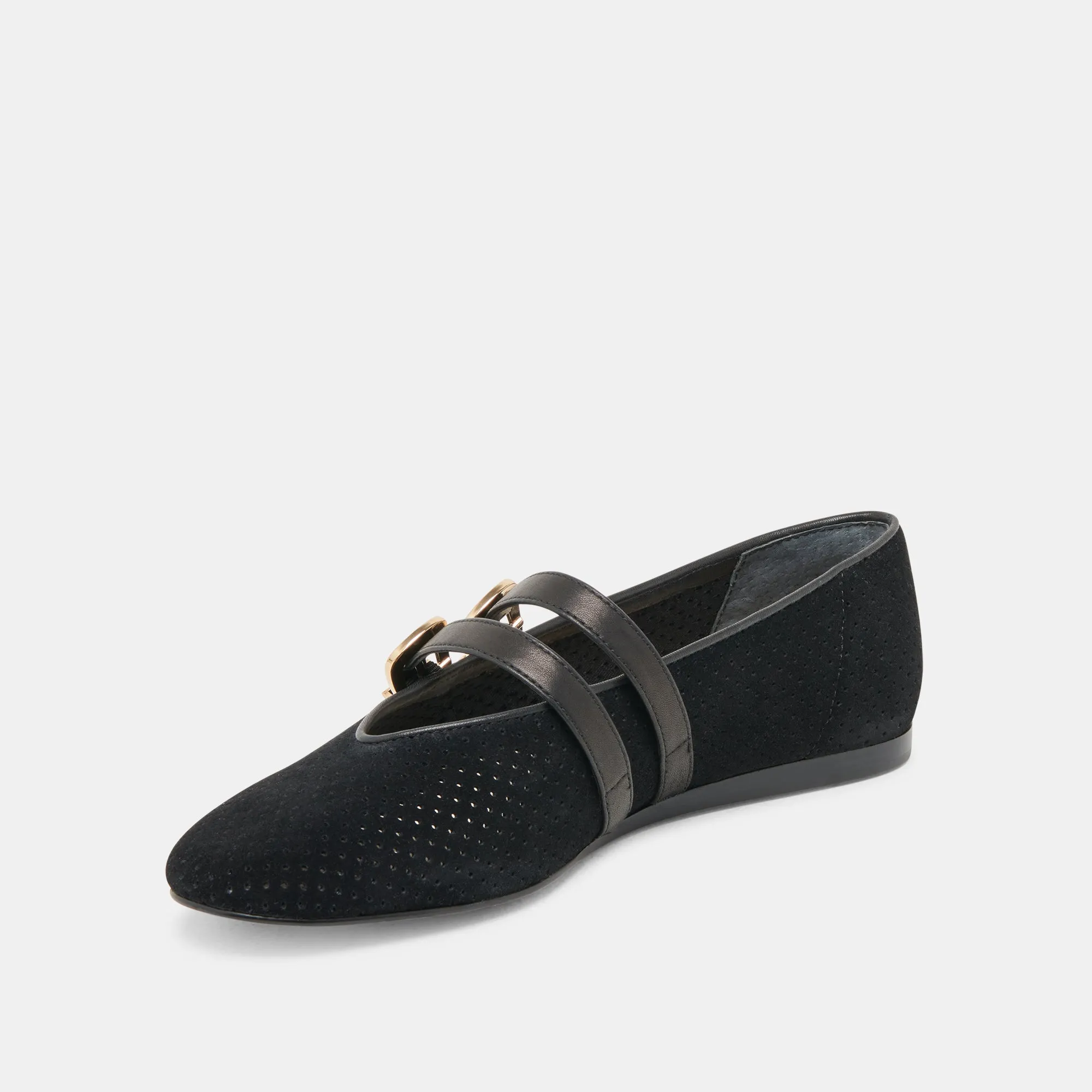 Chill Day BAYLEE WIDE BALLET FLATS ONYX PERFORATED SUEDE