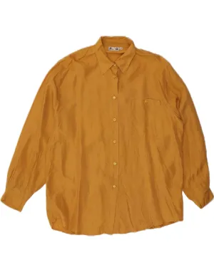 VINTAGE Womens Shirt EU 44 XL Yellow Ribbed Trim Winter Essentials