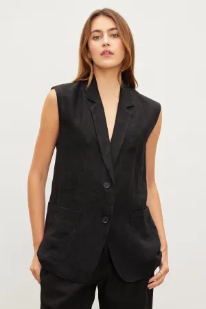 Flexible Knit BETHAN HEAVY LINEN SLEEVELESS BLAZER