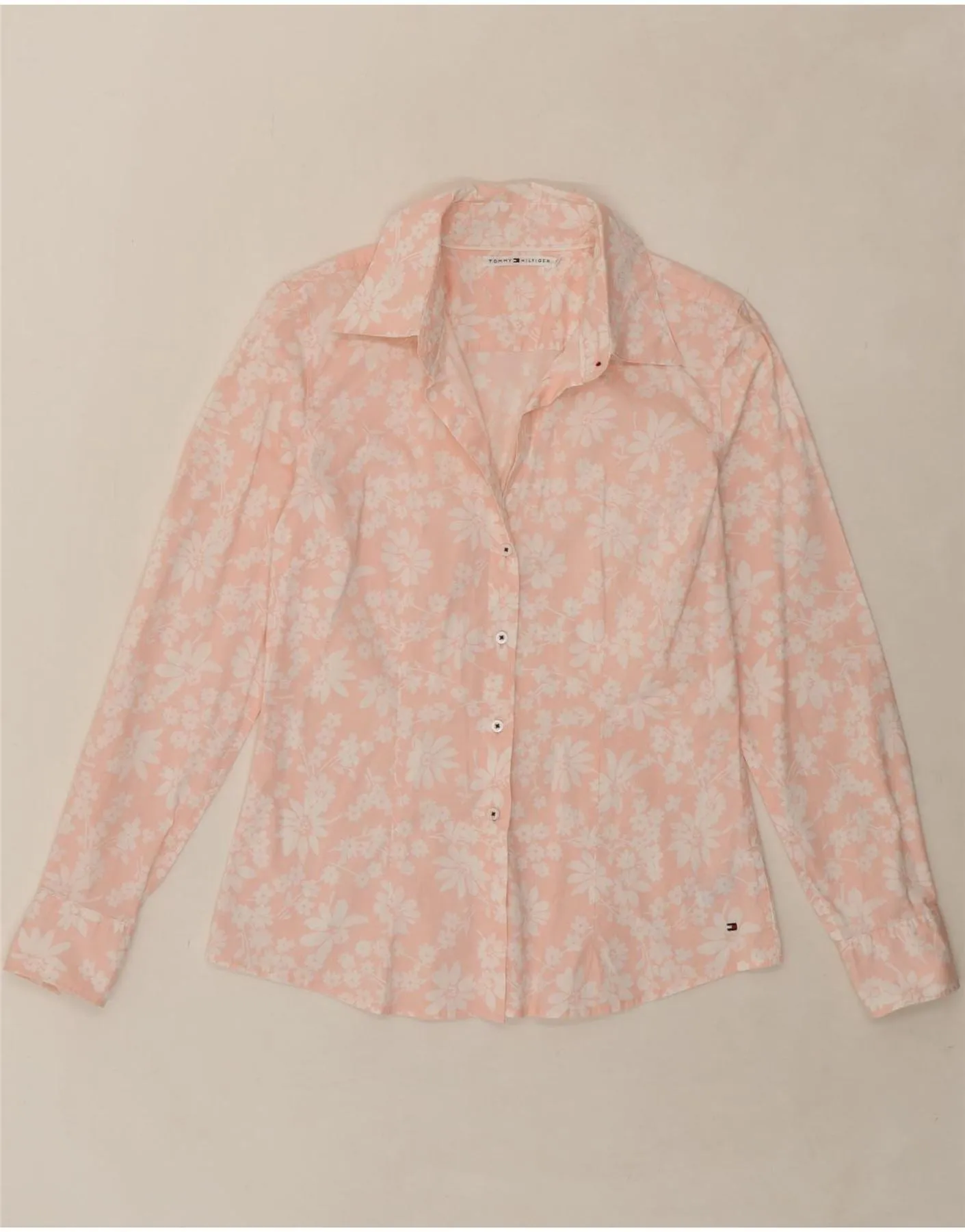 Sustainable Manufacturing Process Anniversary Celebration TOMMY HILFIGER Womens Shirt US 10 Large Pink Floral Cotton