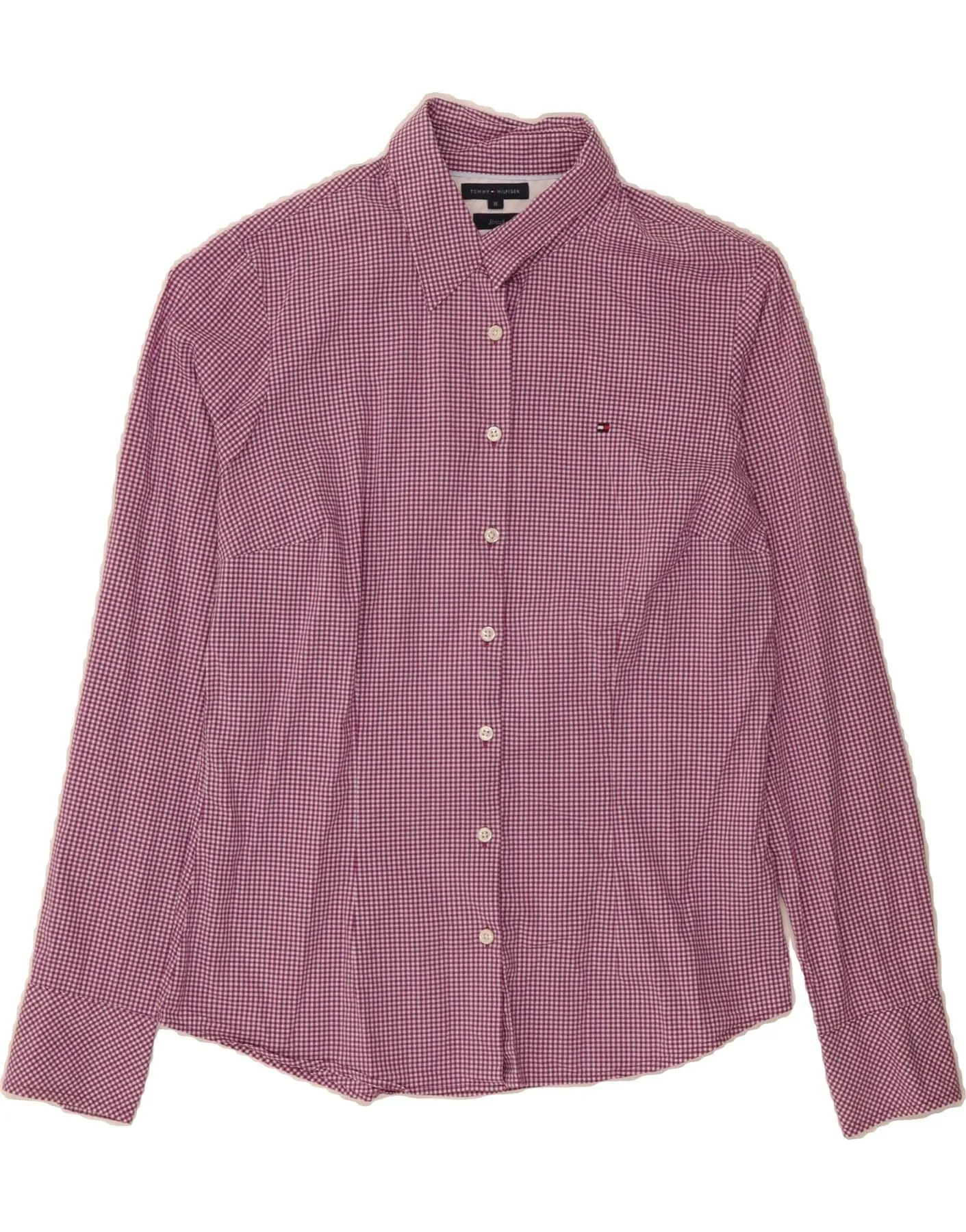 Graduation Attire TOMMY HILFIGER Womens Shirt US 8 Medium Purple Gingham Cotton