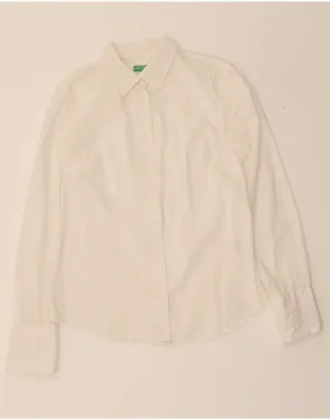 BENETTON Womens Shirt UK 10 Small White Cotton Effortless Style