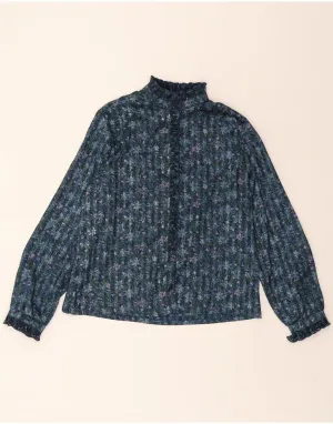 Nautical Look EASTEX Womens Shirt Blouse UK 14 Large Navy Blue Floral Polyester