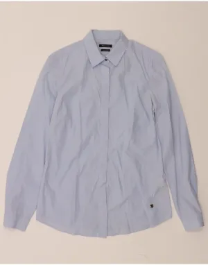 MASSIMO DUTTI Womens Shirt EU 40 Medium Blue Cotton Hooded Neckline Designer Touch