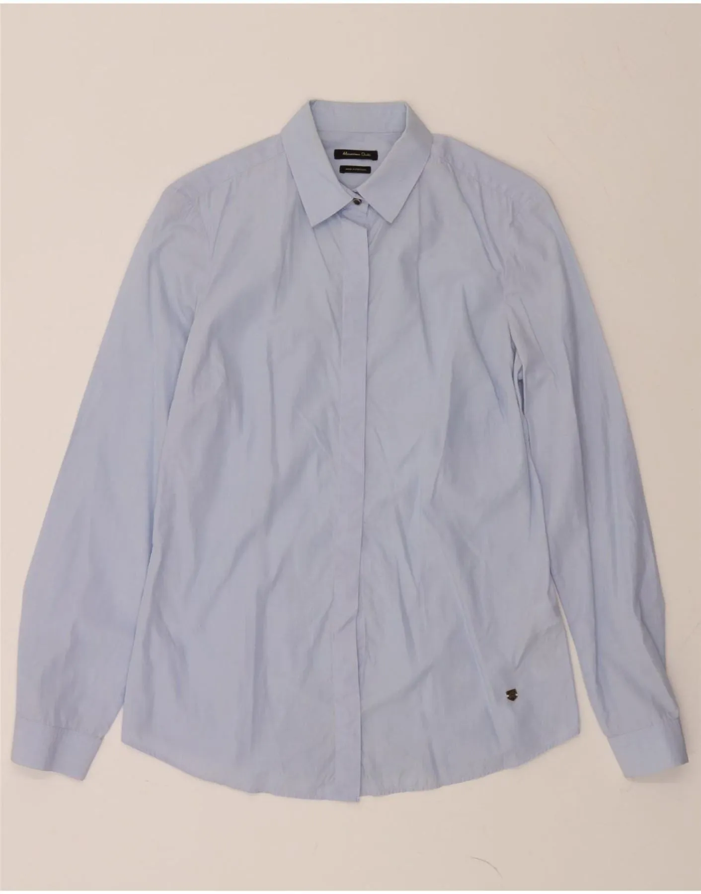 MASSIMO DUTTI Womens Shirt EU 40 Medium Blue Cotton Hooded Neckline Designer Touch