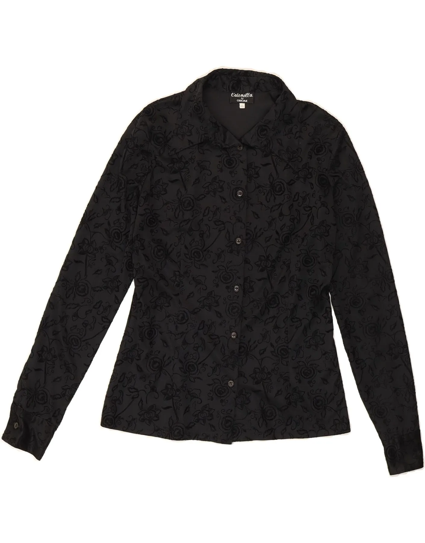 VINTAGE Womens Shirt IT 46 Large Black Floral Oversized Fit Gift Idea