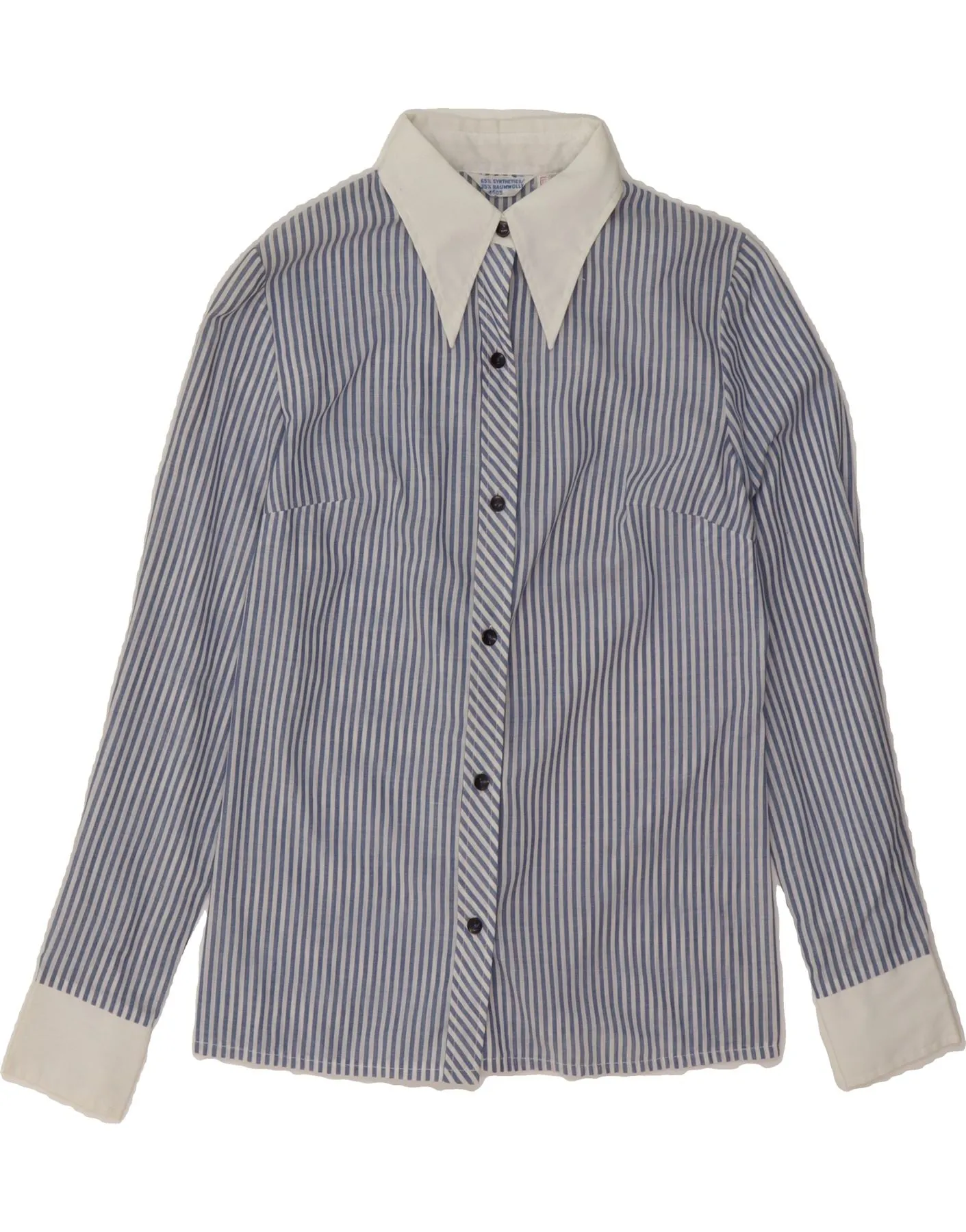 VINTAGE Womens Shirt UK 12 Medium Blue Pinstripe Synthetic handmade touch