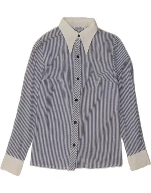 VINTAGE Womens Shirt UK 12 Medium Blue Pinstripe Synthetic handmade touch