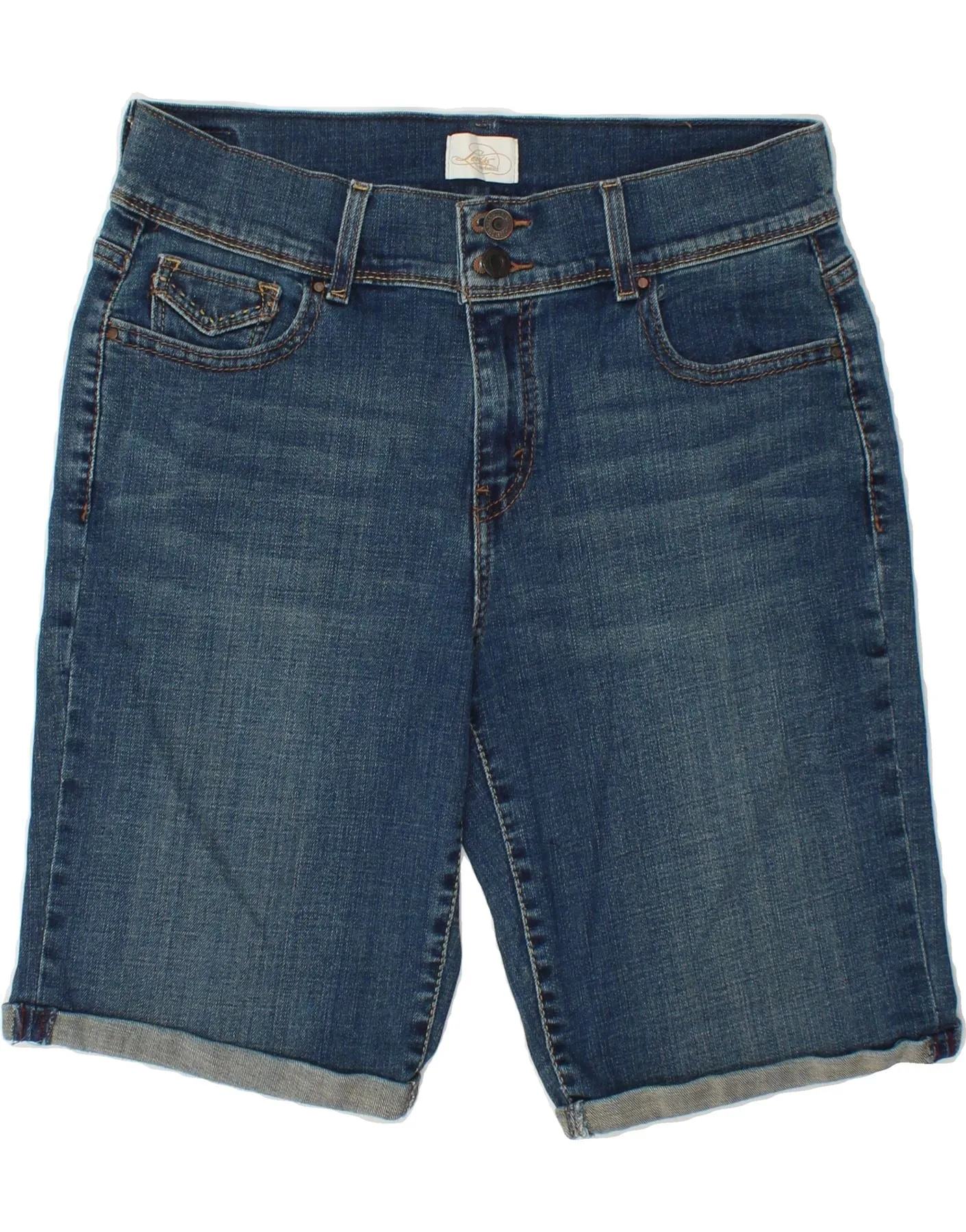 LEVI'S Womens 515 Bermuda Denim Shorts US 10 Large W32 Blue Cotton Multipocket Style Abstract art