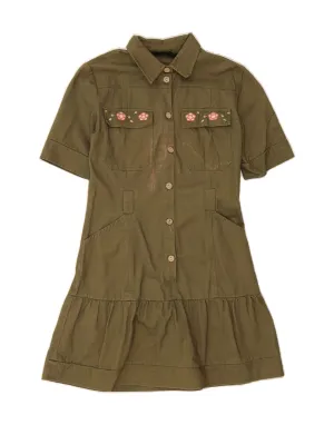 DESIGUAL Womens Shirt Dress UK 6 XS Khaki Floral Cotton Versatile Styling