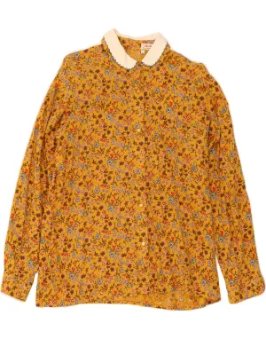 VINTAGE Womens Shirt Blouse EU 46 XL Brown Floral Cotton Lace Accent Lightweight Layer