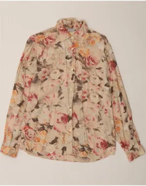 Bold Graphics BENETTON Womens Shirt UK 10 Small Beige Floral Viscose