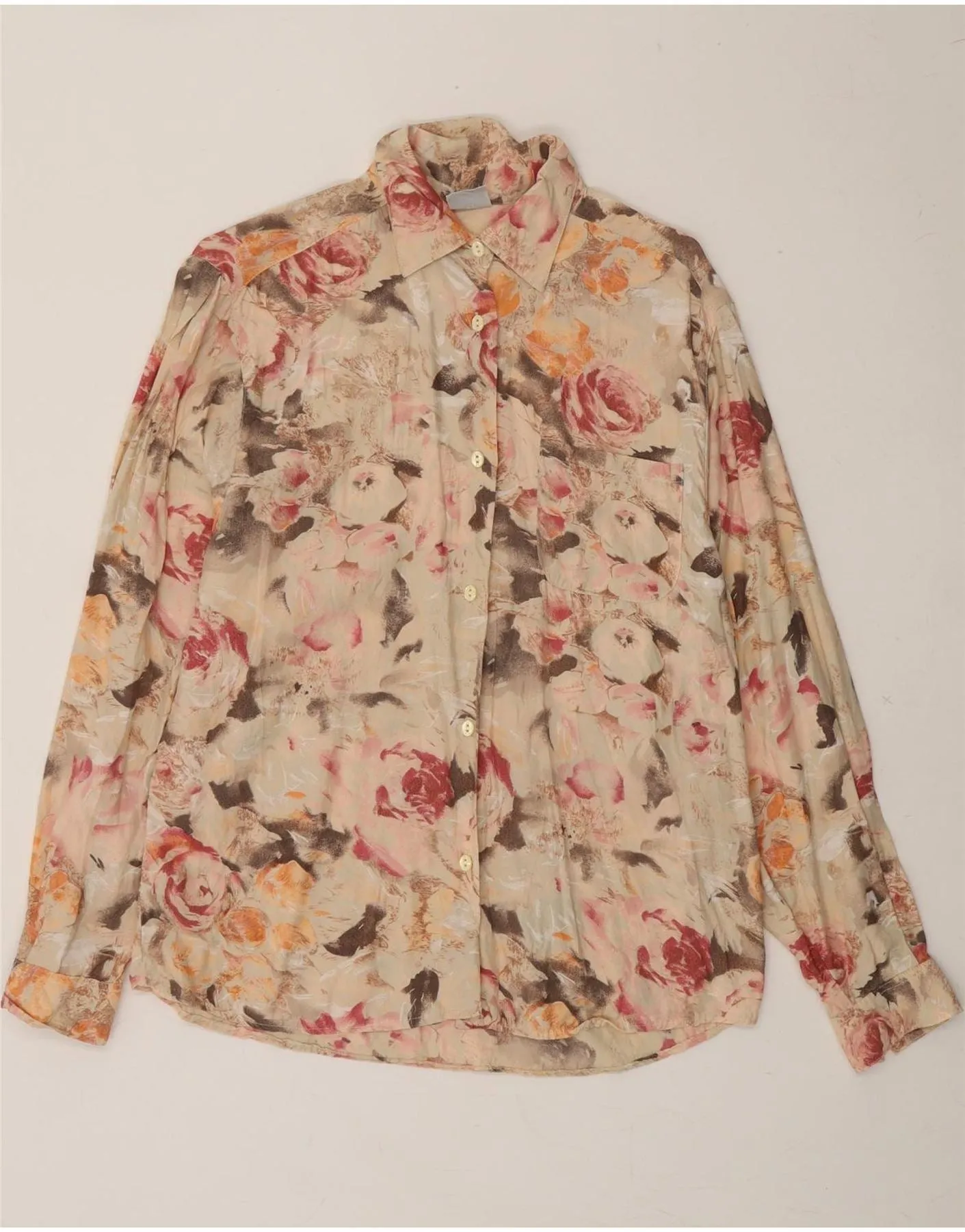 Bold Graphics BENETTON Womens Shirt UK 10 Small Beige Floral Viscose