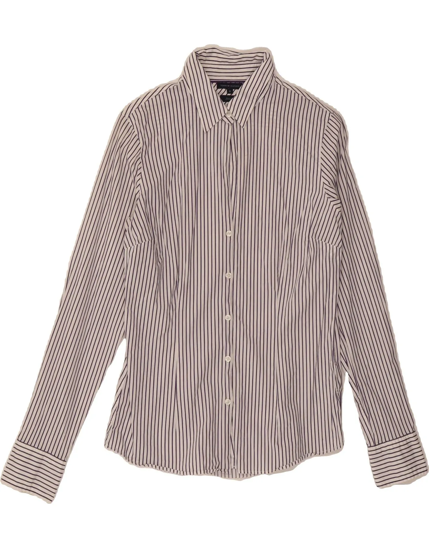 TOMMY HILFIGER Womens Shirt US 8 Medium White Pinstripe Cotton Patterned Texture Weekend Outing