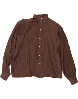MALINA WONG Womens Shirt Blouse EU 40 Medium Brown Silk Retro Vibe Clean Edge Trim