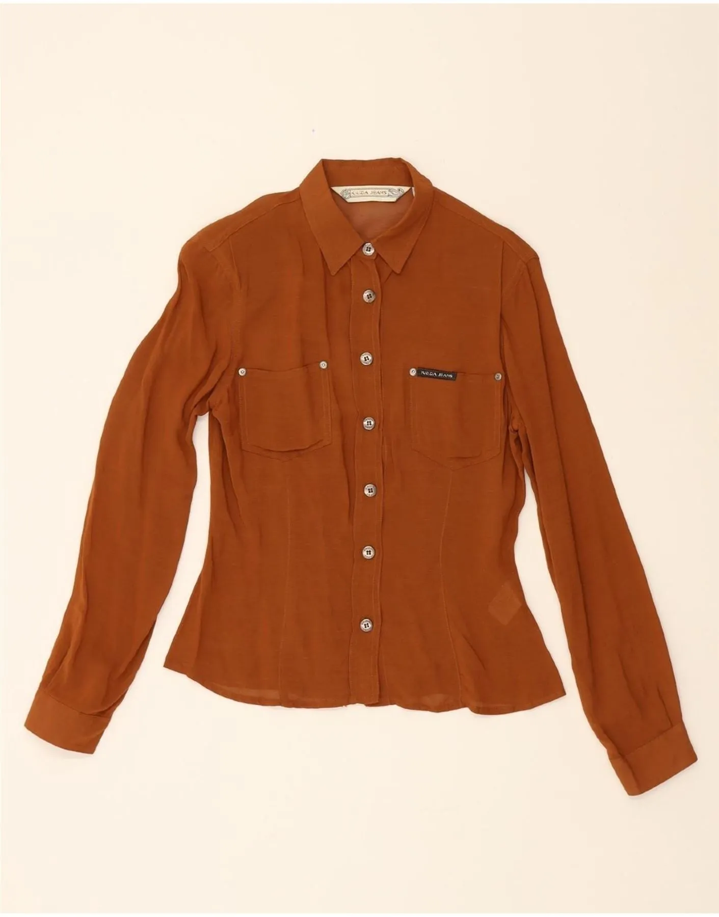 Lounge Wear KRIZIA JEANS Womens Shirt Blouse UK 12 Medium Brown Viscose