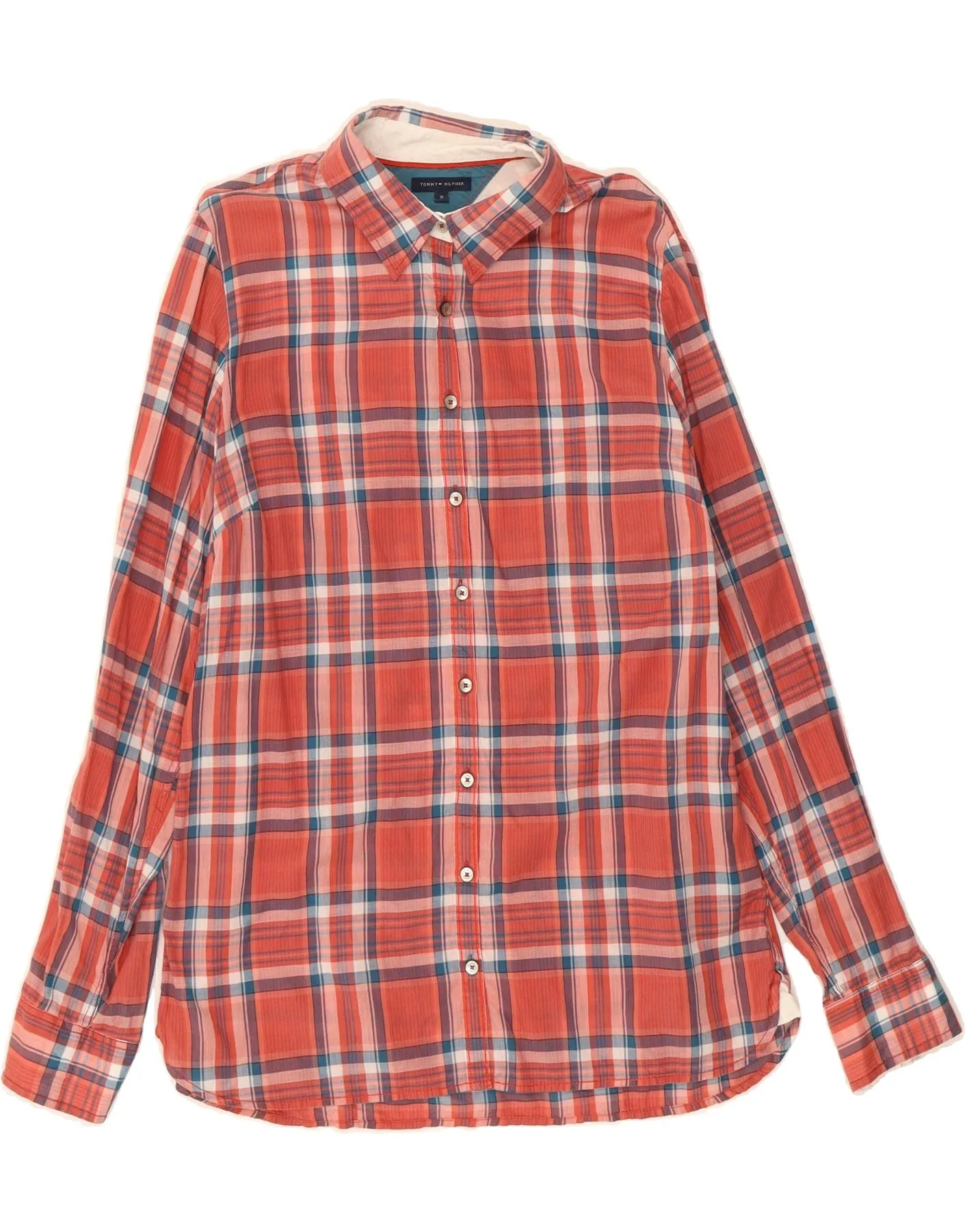 TOMMY HILFIGER Womens Shirt US 12 Large Red Check Cotton High-Quality Material Versatile Outfit