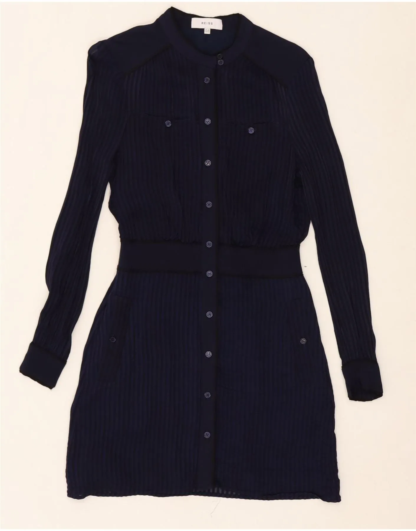 REISS Womens Shirt Dress UK 12 Medium  Navy Blue Striped Viscose Road Trip Ready