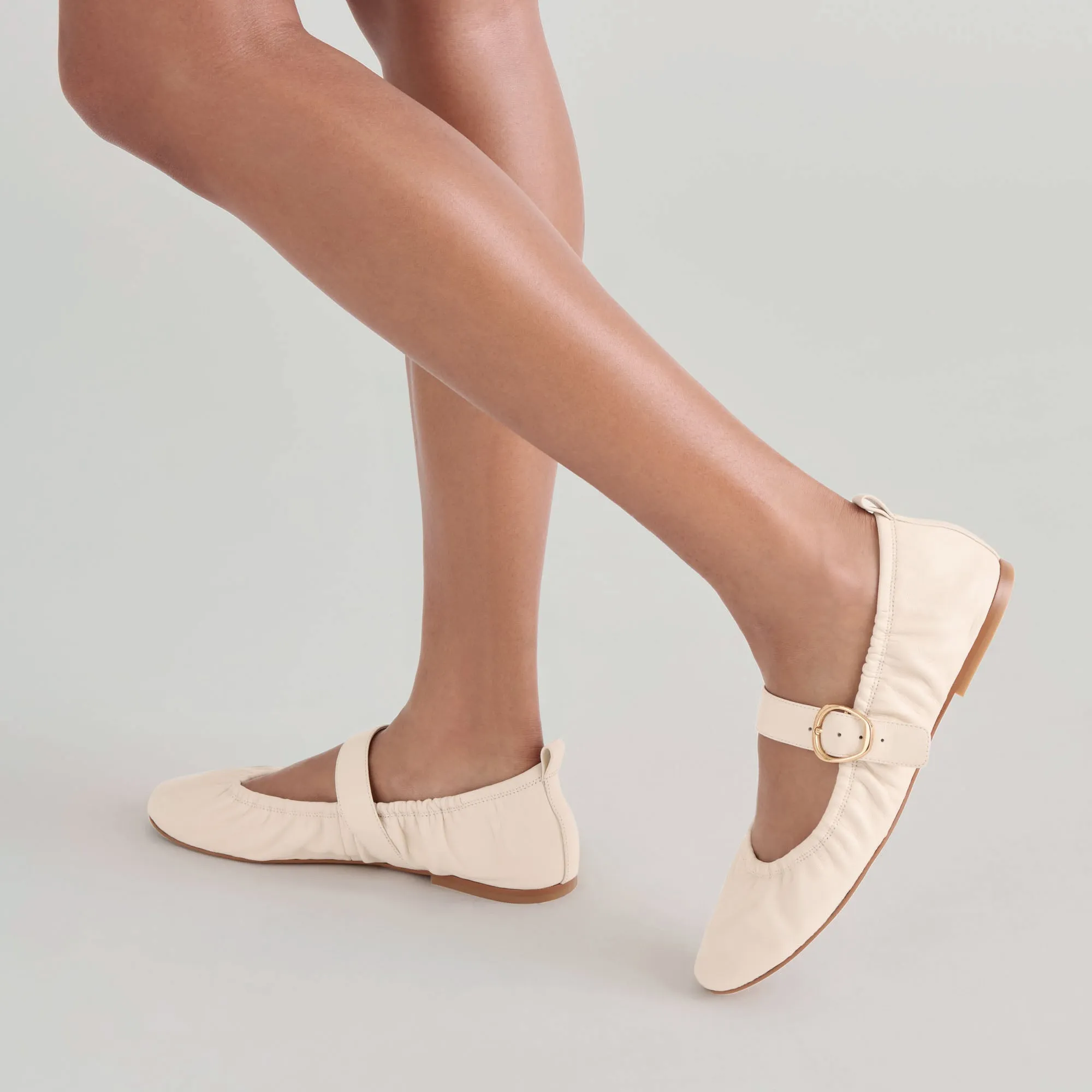 Sporty Chic Non-Slip Sole CAELY BALLET FLATS BONE LEATHER