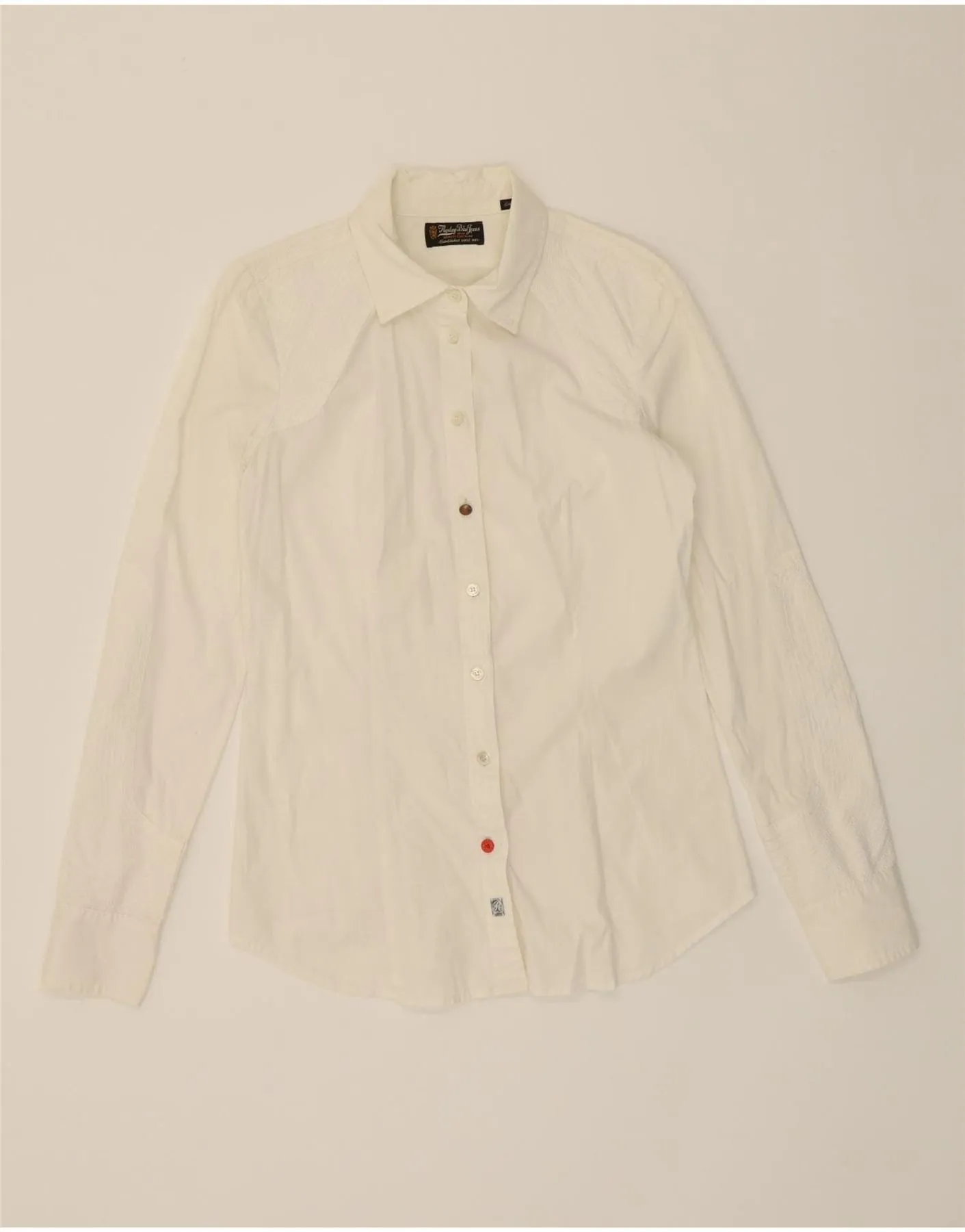 REPLAY Womens Shirt UK 12 Medium White Cotton Petite Cut Smart Appearance