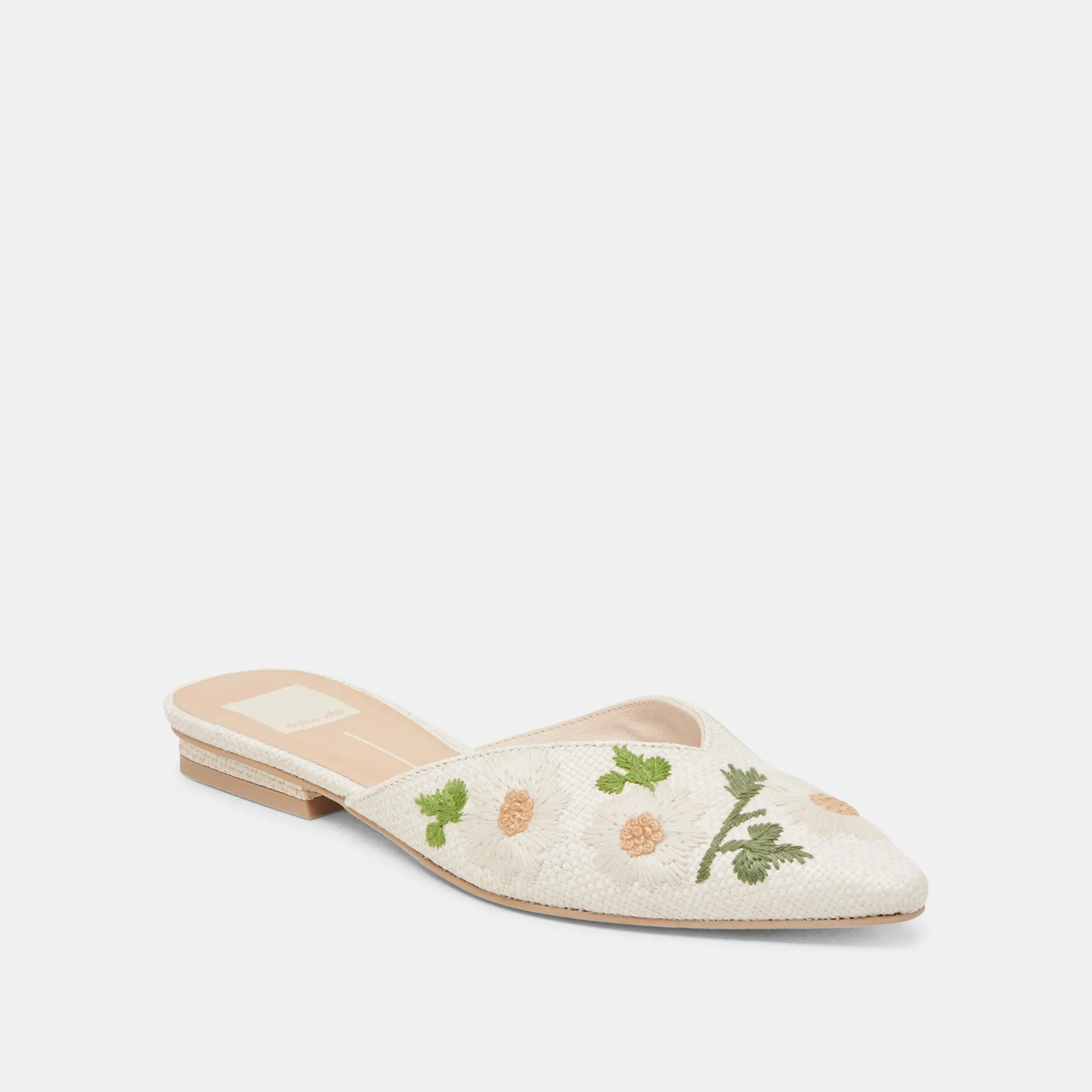 ELM FLATS WHITE FLORAL RAFFIA Foot-Friendly Flats