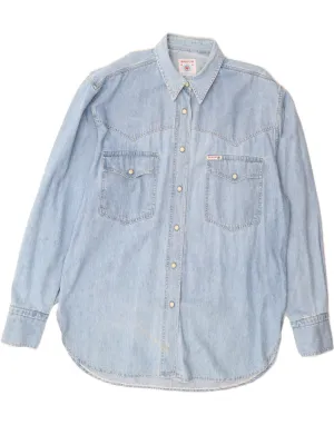 Versatile Layering Twill Weave WAMPUM Womens Denim Shirt UK 14 Medium Blue