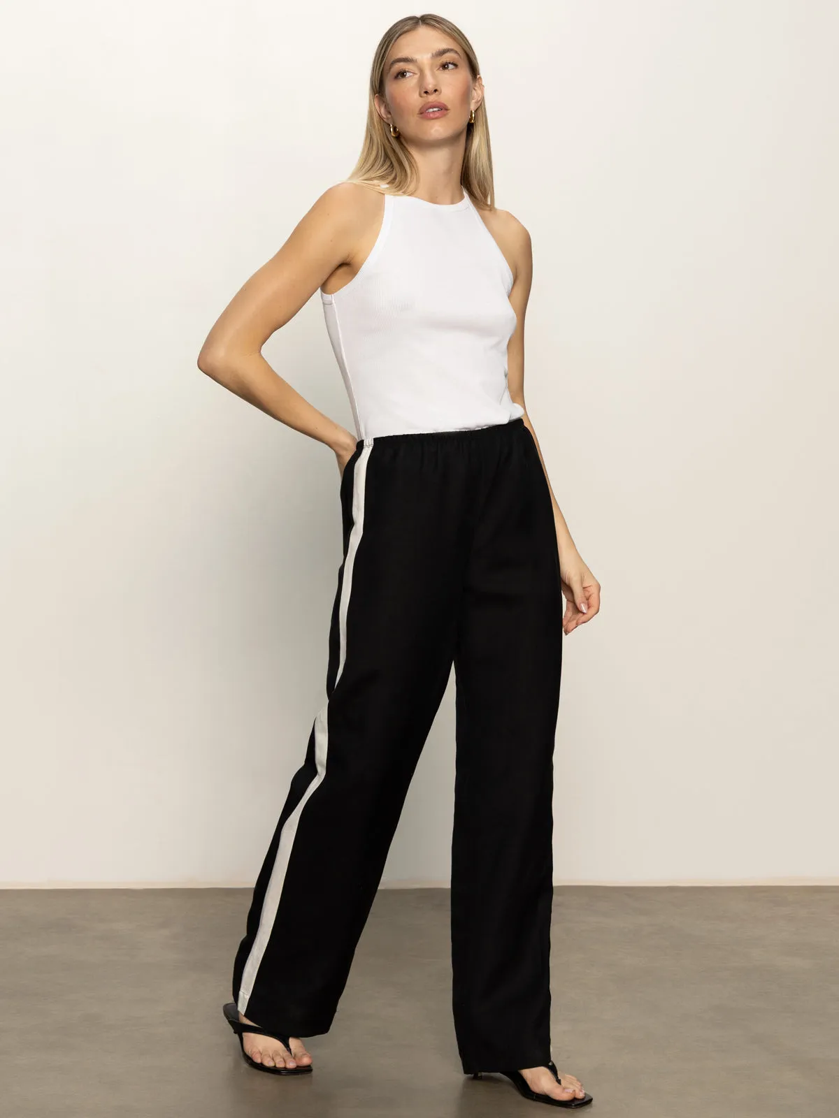 Soft and Cozy Casual Semi-High Rise Track Pant Black Chalk Stripe