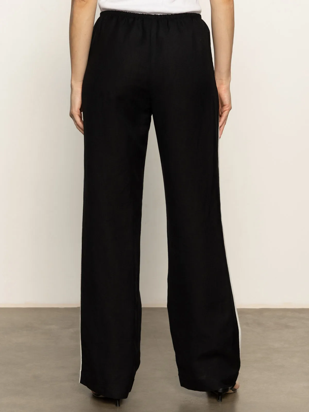 Minimal Waist Casual Semi-High Rise Track Pant Black Chalk Stripe