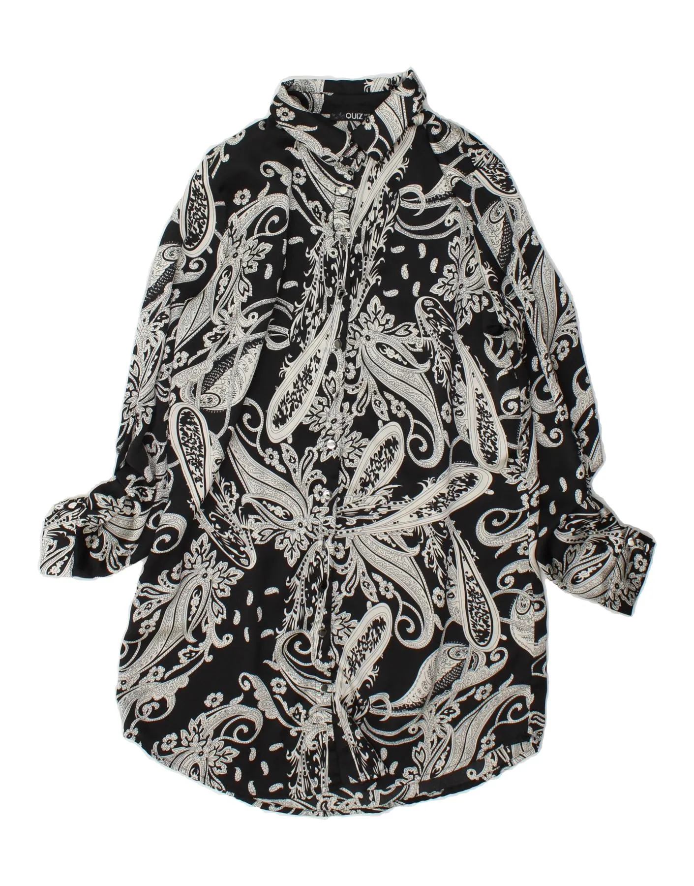 Shimmer Effect Modern Fit QUIZ Womens Shirt Dress UK 12 Medium Black Paisley Polyester