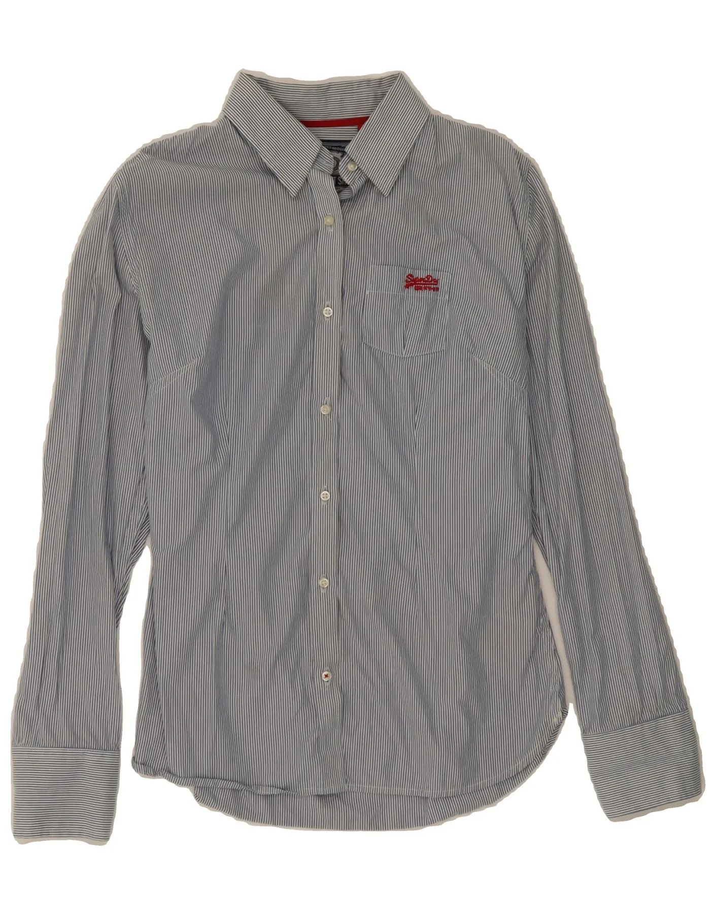 Breathable Layer Trendy Look SUPERDRY Womens Shirt UK 12 Medium Blue Pinstripe Cotton
