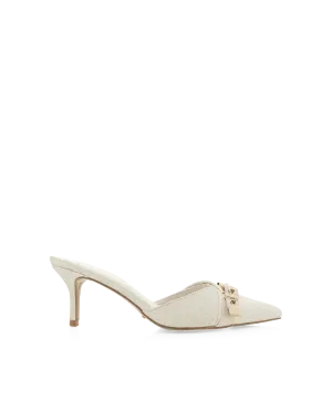DAIJA - IVORY LINEN Romantic Heels Lace Up Style