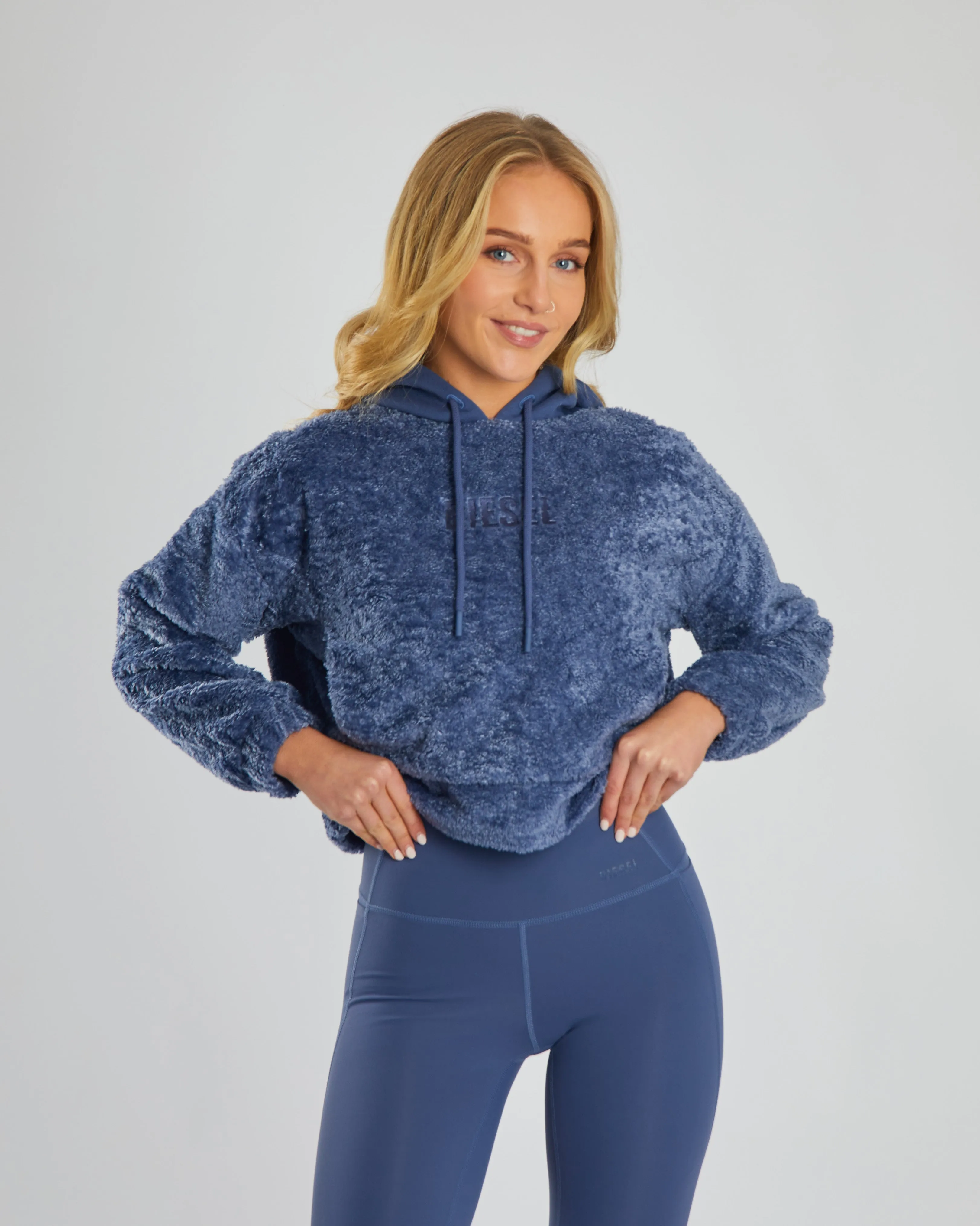 Zelda Teddy Fleece Hood Warm Blue Vintage Look Comfy Mood