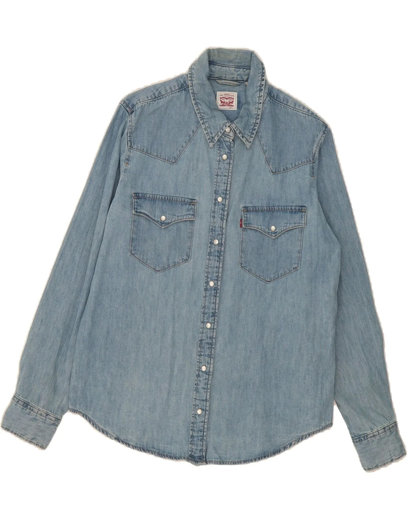 LEVI'S Womens Denim Shirt UK 14 Medium Blue Cotton Reinforced Seams Unstructured Shoulder