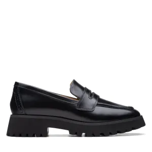 Clarks Stayso Edge in Black Leather Metallic Heels Dainty Heels