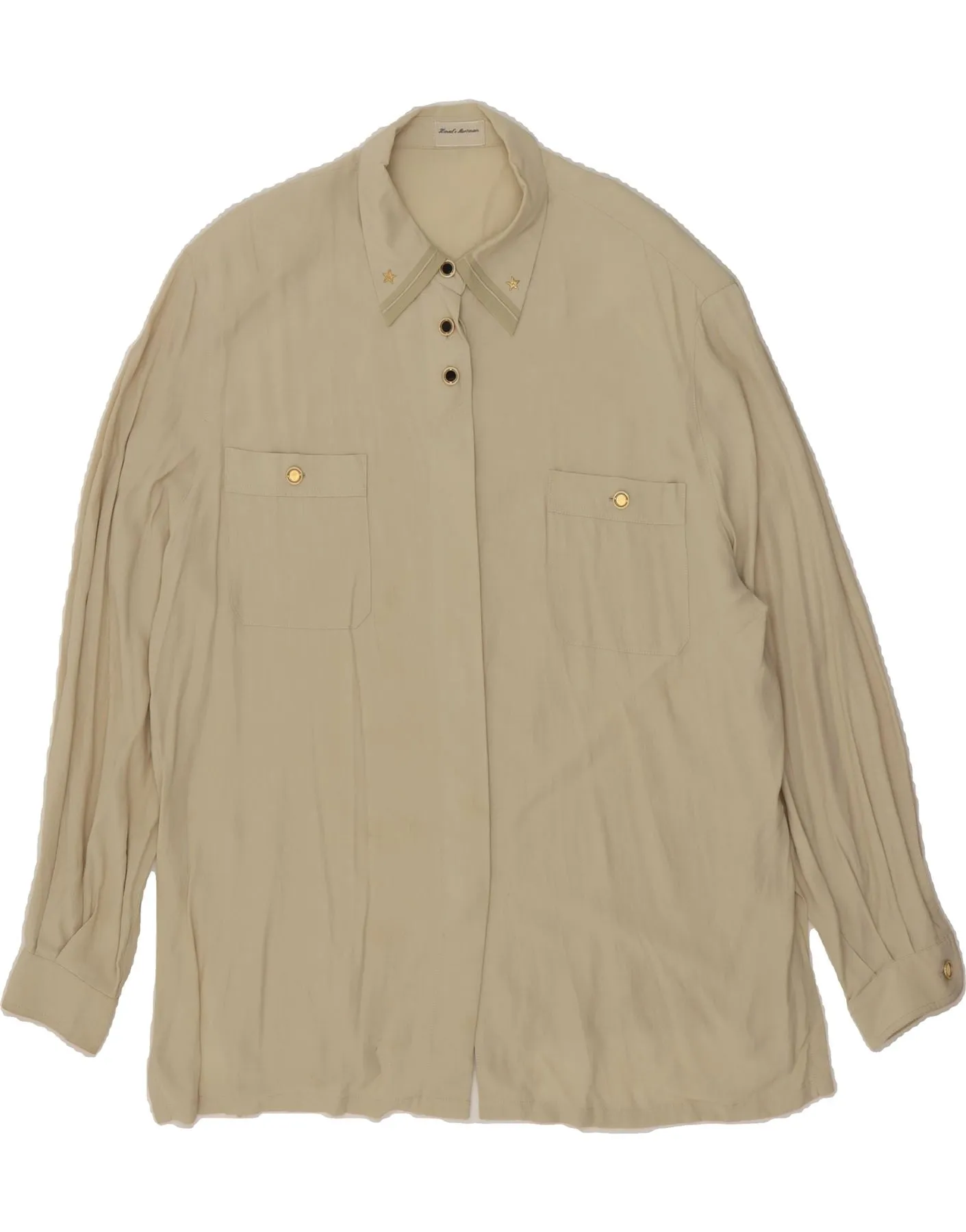 VINTAGE Womens Shirt Blouse UK 20 2XL Beige Viscose Breathable back panel Fall Foliage