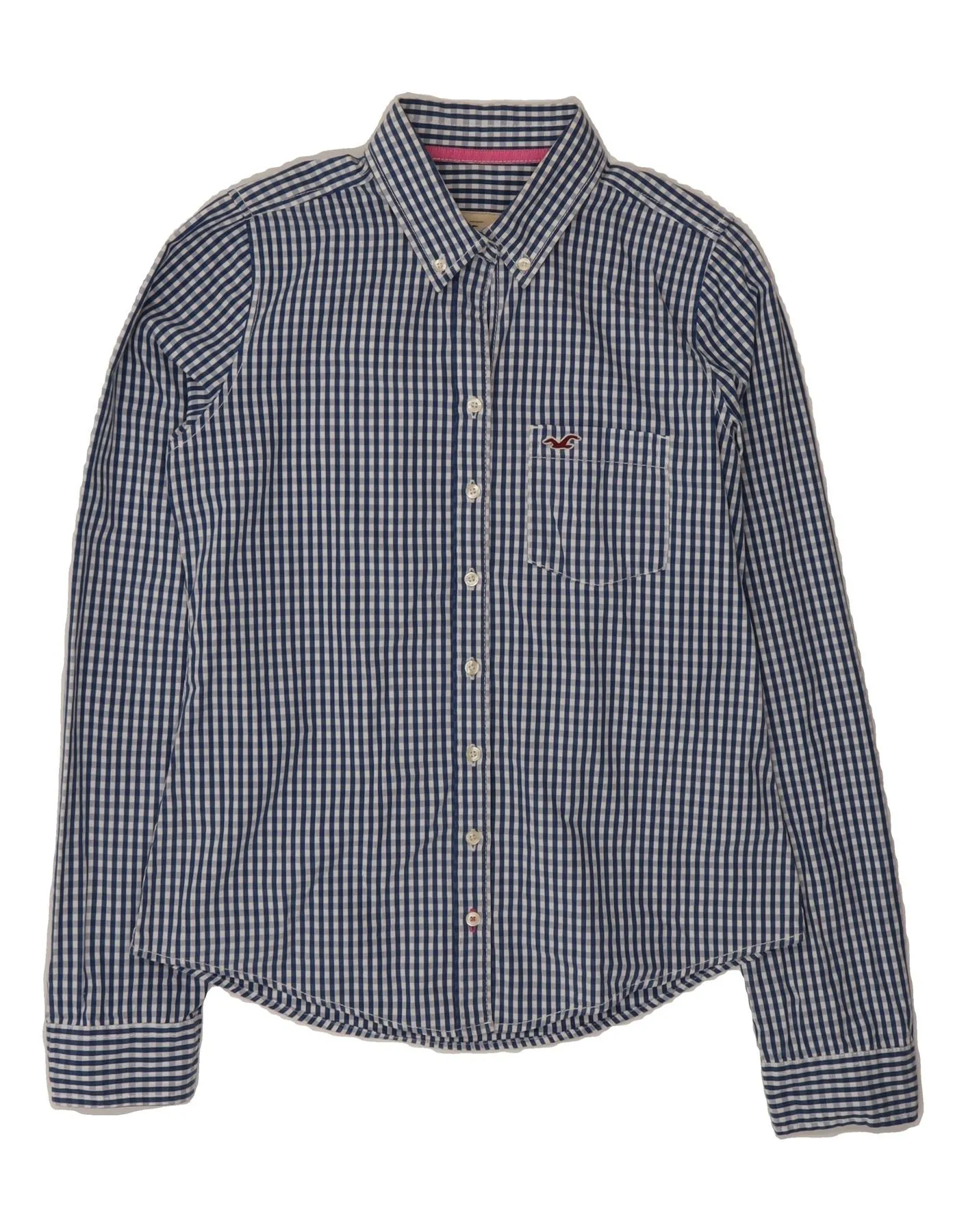 Tall Option Versatile Layering Piece HOLLISTER Womens Shirt UK 14 Medium Blue Gingham Cotton
