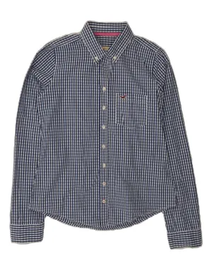 Tall Option Versatile Layering Piece HOLLISTER Womens Shirt UK 14 Medium Blue Gingham Cotton