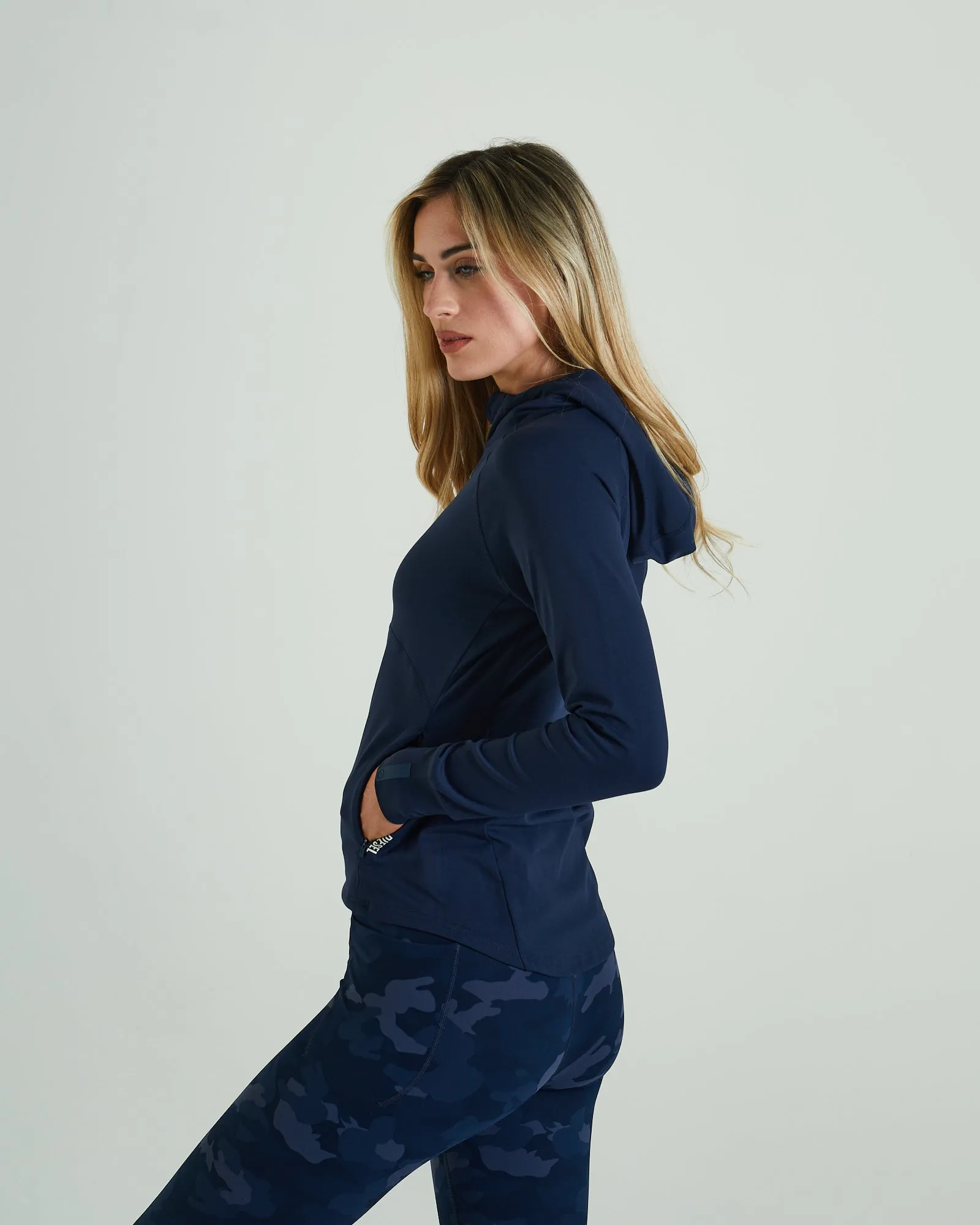 Candid Hood Zipper Blue Navy Cozy Layer