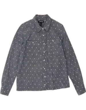 LANDS END Womens Shirt UK 14 Medium Blue Floral Cotton Athleisure Wear No Slip Shoulder Grip
