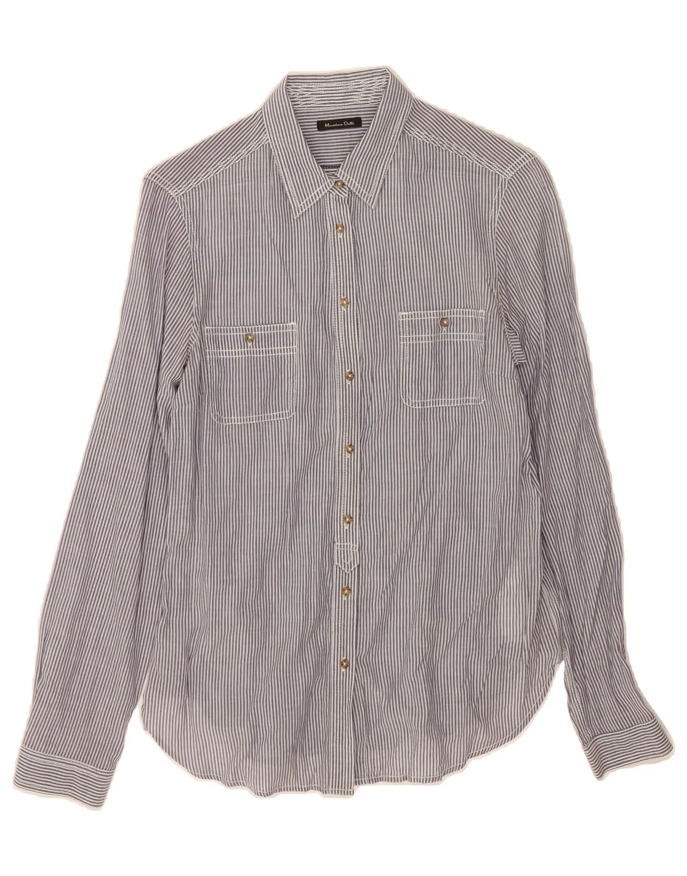 Flexible Material Soft Texture MASSIMO DUTTI Womens Shirt EU 40 Medium Blue Pinstripe Cotton