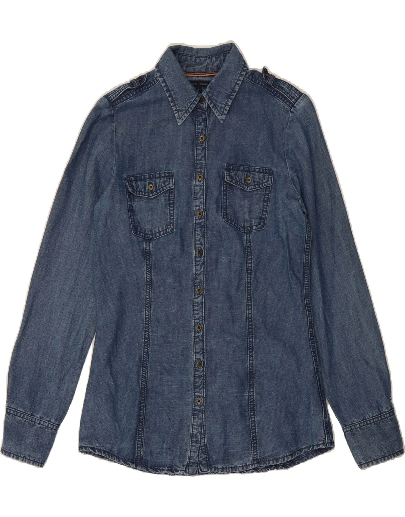 Formal Elegance Plus Size Fit TOMMY HILFIGER Womens Denim Shirt US 6 Medium Blue Lyocell