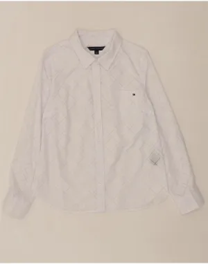 TOMMY HILFIGER Womens Shirt UK 14 Medium White Check Cotton Multi Layer Stitching
